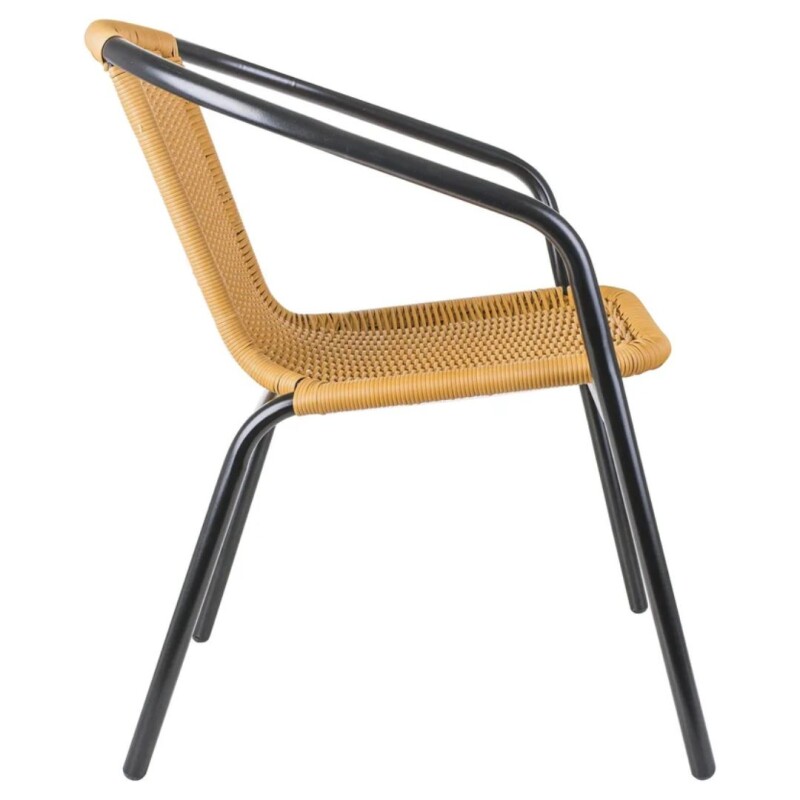 Silla Jardin de metal y ratán PVC con apoyabrazos Negro Natural Silla Jardin de metal y ratán PVC con apoyabrazos Negro Natural