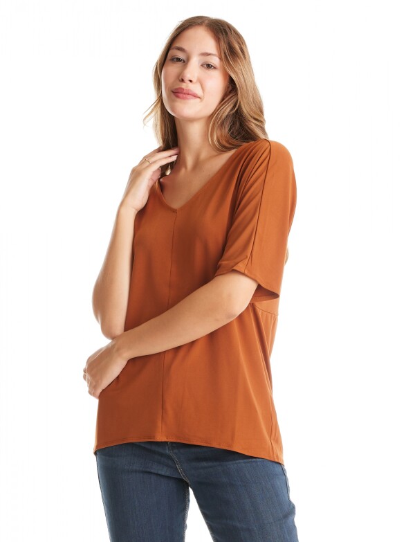 Blusa Manga Japonesa & Escote V TERRACOTA