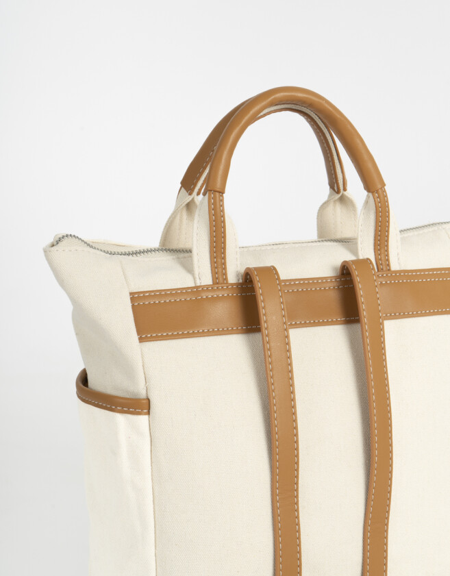 Mochilas Urbanas Mochila Canvas Bicolor - Blanco Crudo