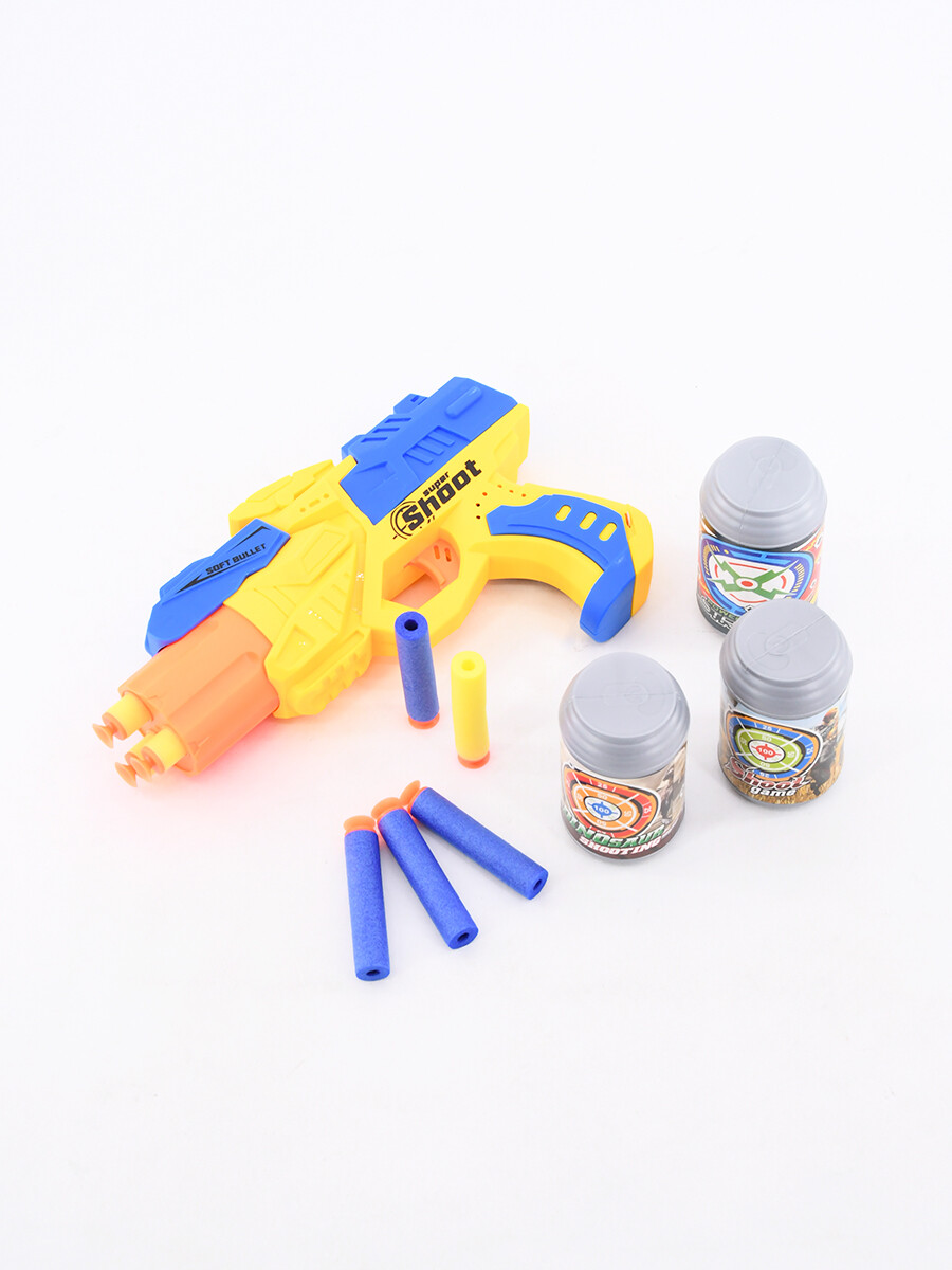 PISTOLA CON BALAS Y LATAS - AZUL 