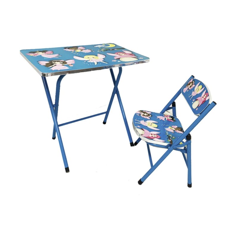 Escritorio y silla plegable infantil azul