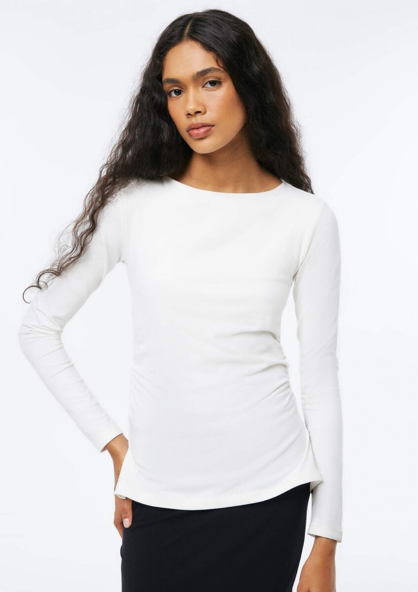 BLUSA DE MANGA LARGA CON ELASTANO - BLANCO 