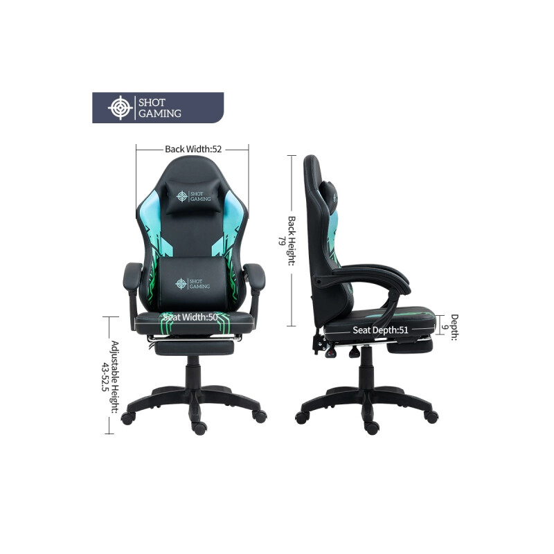 Silla Gamer Shot Gaming Venom con reposapiés Negro y Verde Silla Gamer Shot Gaming Venom con reposapiés Negro y Verde