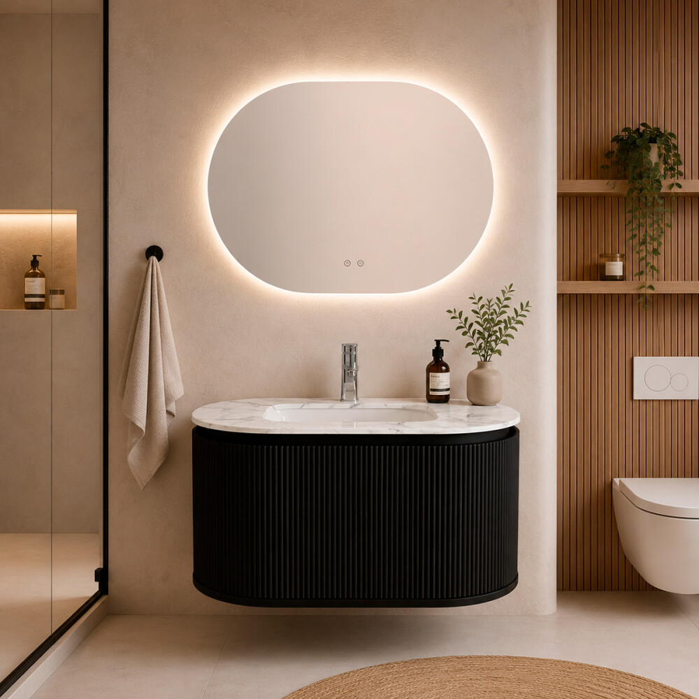 MUEBLE DE BAÑO PVC NEGRO CON ESPEJO LUZ LED MODELO LT6002-80 / MUEBLE + ESPEJO LED - 80 cm Mueble De Baño Pvc Negro Con Espejo Luz Led Modelo Lt6002-80 / Mueble + Espejo Led - 80 Cm