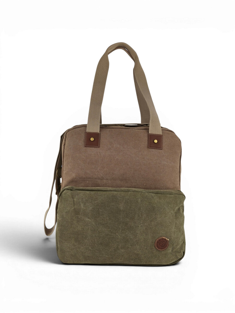 Bolso porta laptop de lona - Marrón con Verde 