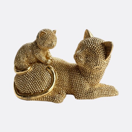 Adorno Gato Con Cría Dorado Adorno Gato Con Cría Dorado
