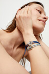 PULSERA DE CUERO DOBLE AZUL CON DETALLE DE OJO EN ALEACIÓN DE METALES BAÑADO EN PLATA Y CRISTAL Pulsera