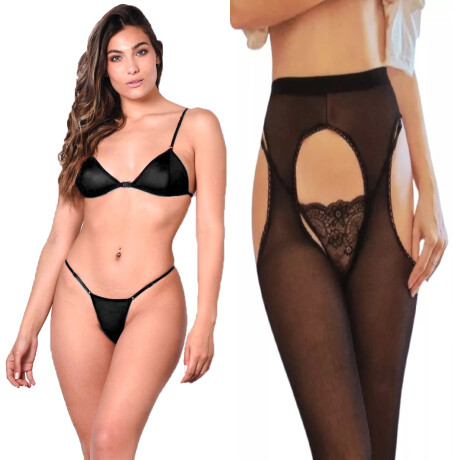 Conjunto de Tul + Panty Portaligas Liso Negro
