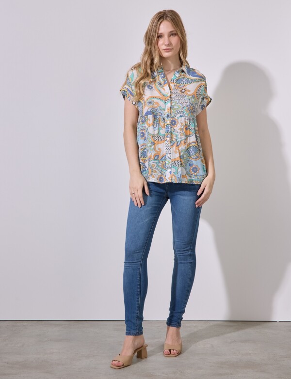 Camisa Gasa Print MULTI/ANARANJADO