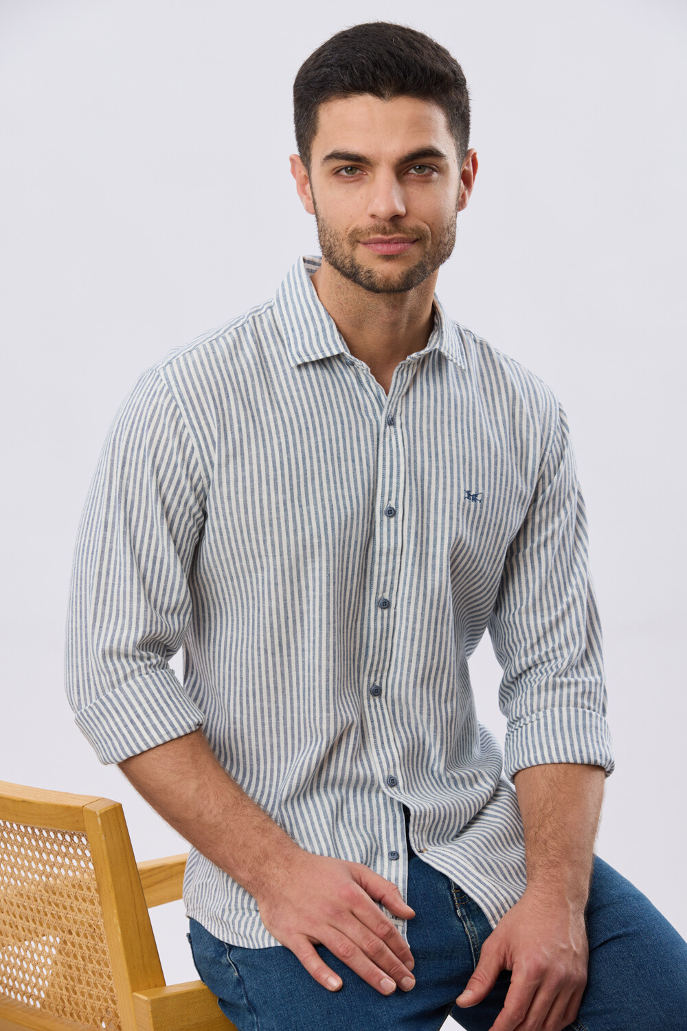 CAMISA RAYADA DE LINO Denim