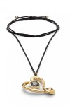 COLGANTE LARGO DE CORDÓN EFECTO SEDA CON CORAZÓN CENTRAL CON CRISTAL NEGRO Colgante