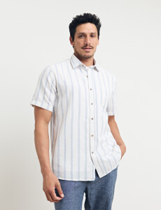 012630 CAMISA HARRINGTON LABEL Natural/celeste