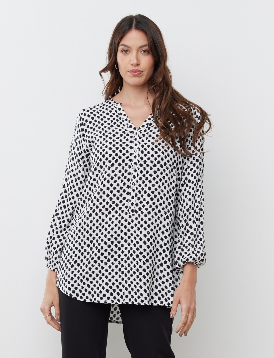 Blusa Botones Perlas - Blanco/negro 