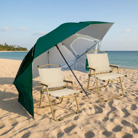 Set Playa Sombrilla 2.40m + Sillas X2 Plegables Aluminio Verde