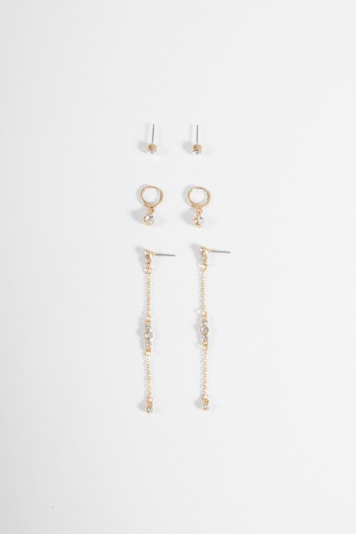 Set de 3 caravanas strass dorado