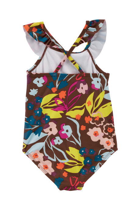 Traje de baño una pieza con protección UPF 50+ y diseño floral Sin color