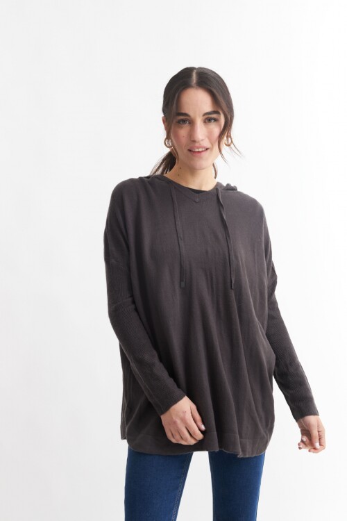Sweater oversized con capucha GRIS OSCURO