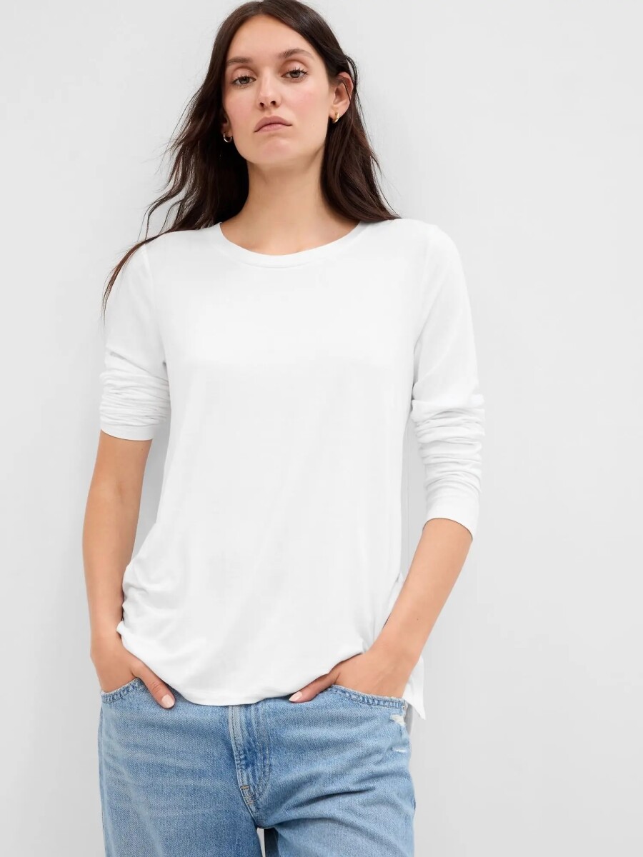 Remera Luxe Cuello Redondo Mujer - White Uk 