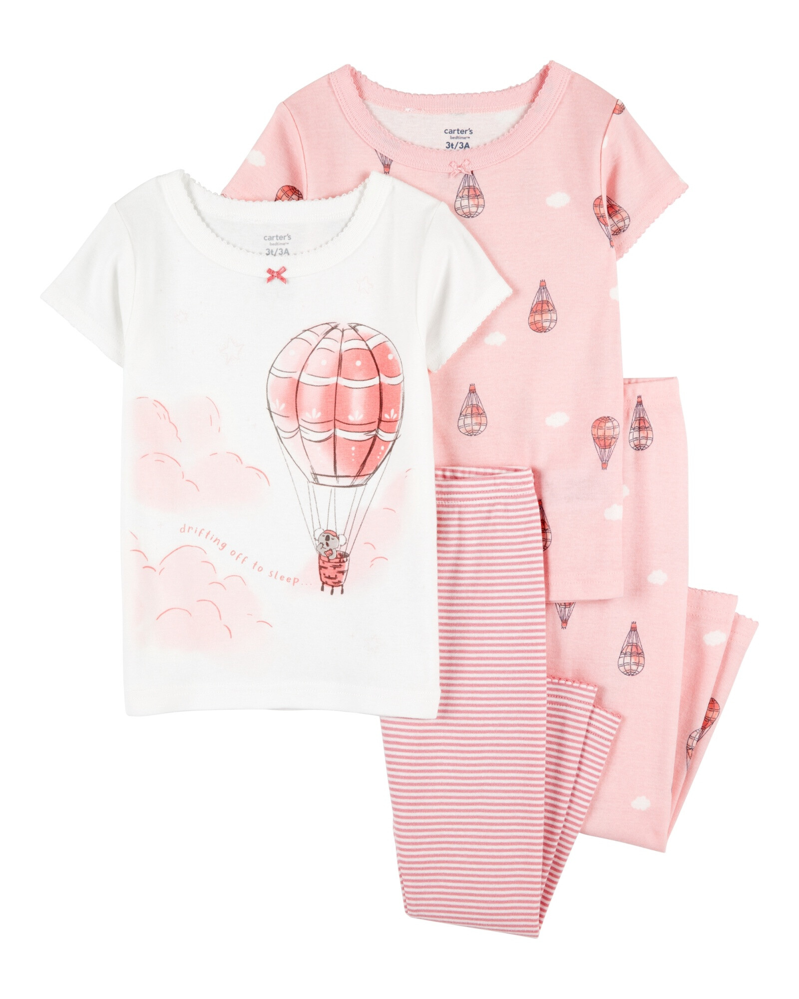 Pijama cuatro piezas de algodón, dos pantalones y dos remeras, diseño globo Sin color
