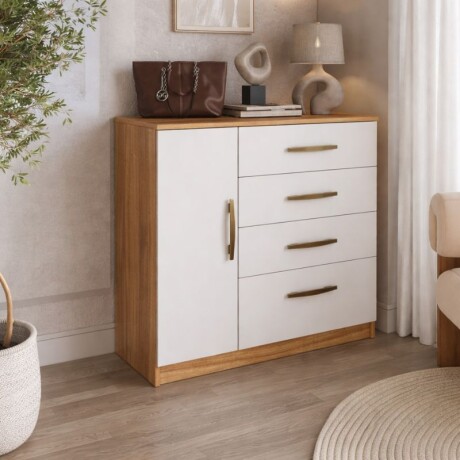 COMODA 1 PUERTA 4 CAJONES - BLANCO/NOGAL COMODA 1 PUERTA 4 CAJONES - BLANCO/NOGAL
