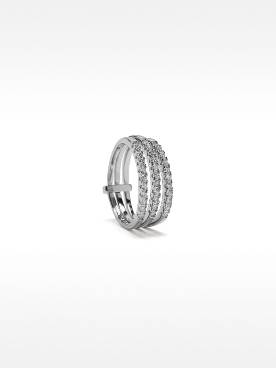 Anillo Triple Con Circonitas - Plata De Ley 925 plateado