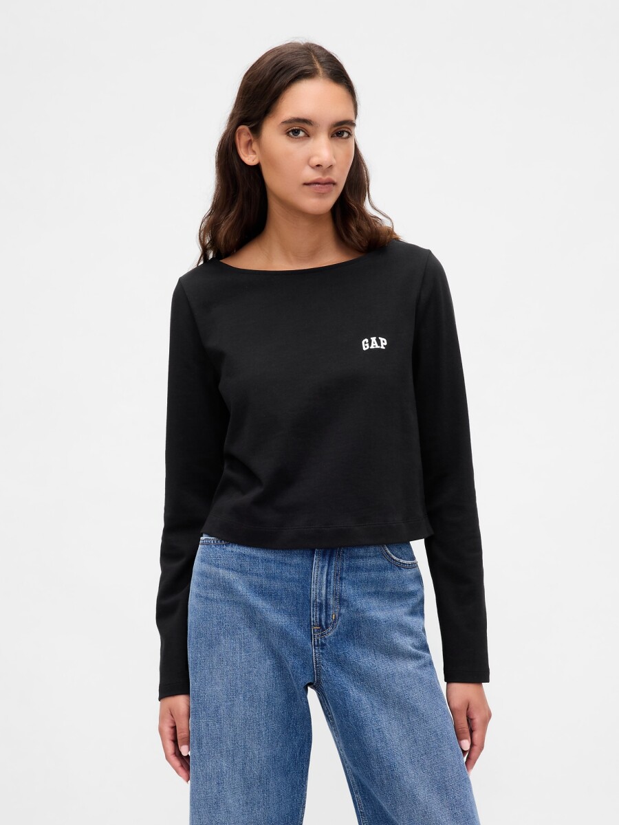INTL LS CROPPED BOAT TEE - TRUE BLACK V2 