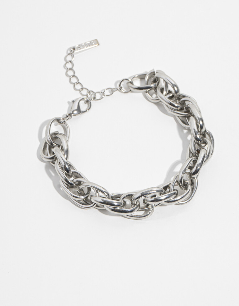 Pulseras Flexibles Metal Pulsera Con Eslabones - Plateado Rodio