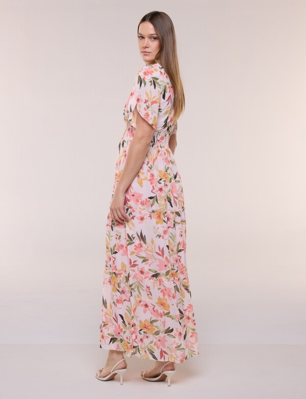 Vestido Maxi Estampado Floral Con Escote Cruzado ROSA/MULTI