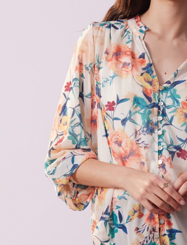 Blusa Gasa Flores BEIGE/MULTI