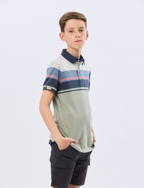 REMERA POLO RAYADA DE ALGODÓN Verde