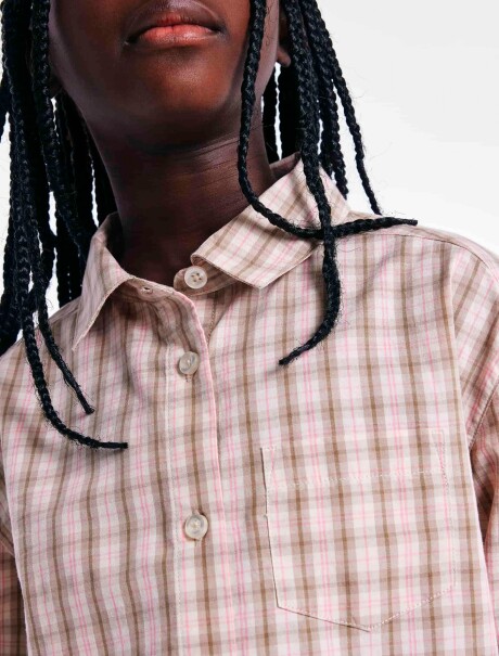 CAMISA DE CUADROS MANGA LARGA ROSADO