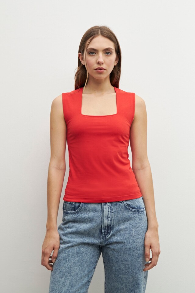 Top escote cuadrado rojo