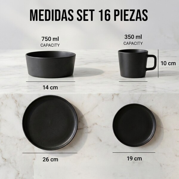 Juego De Vajilla Completo 16 Piezas Ceramica Loza Moderno IMBACK Color Negro Juego De Vajilla Completo 16 Piezas Ceramica Loza Moderno IMBACK Color Negro