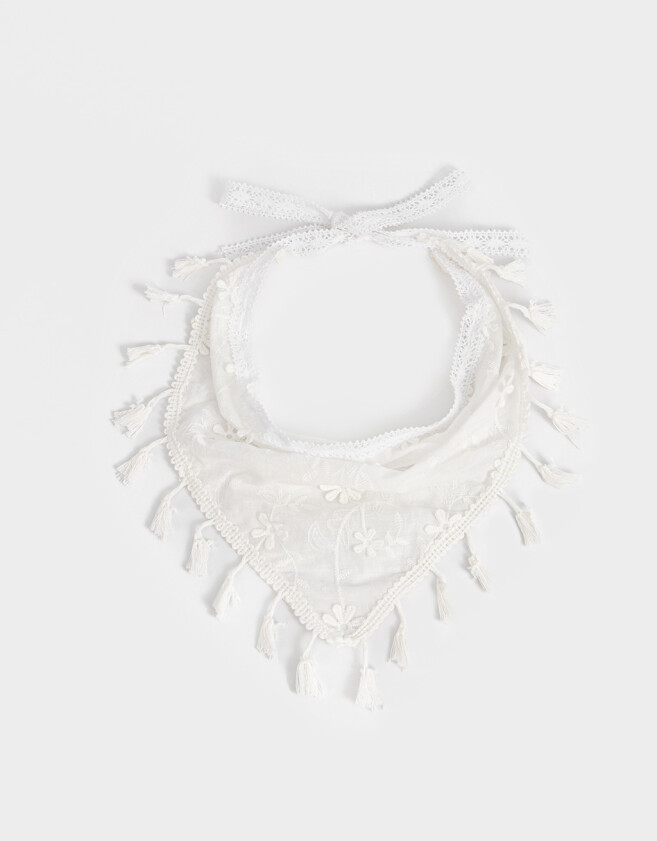 Vinchas Textiles Con bordado Vincha Con Borlas - Blanco Crudo