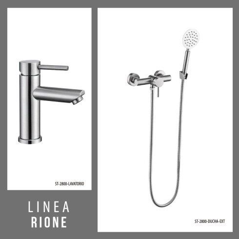 Juego De Griferia Incluye Ducha Exterior Y Lavatorio Bajo Brush Nickel linea RIONE GRIS