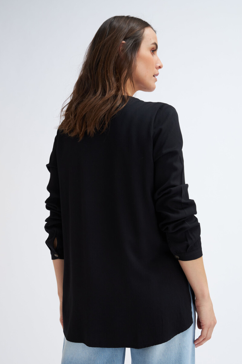 Blusa manga larga escote v Negro