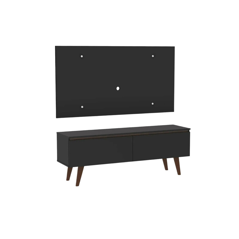 Rack TV mueble Lumax + panel rústico con estantes 55” Negro/Negro