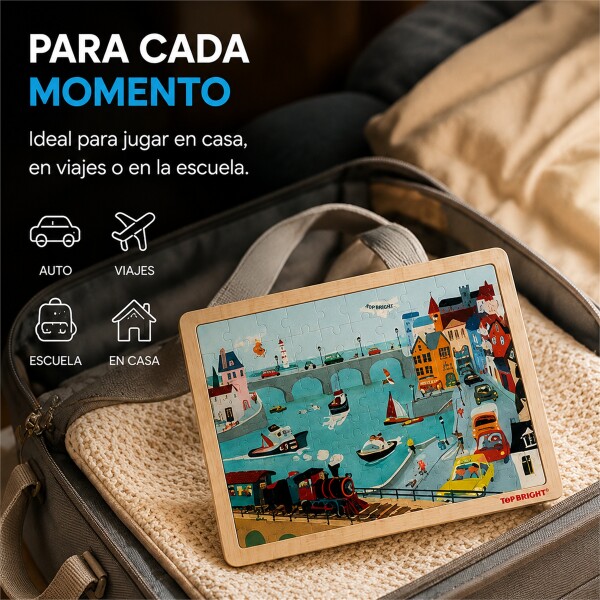 Puzzle de Madera Top Bright Ciudad 100 Piezas con Base CELESTE