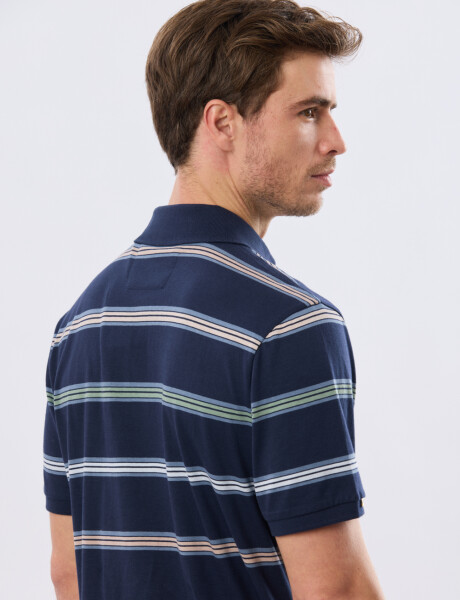 REMERA POLO RAYADA JERSEY Azul