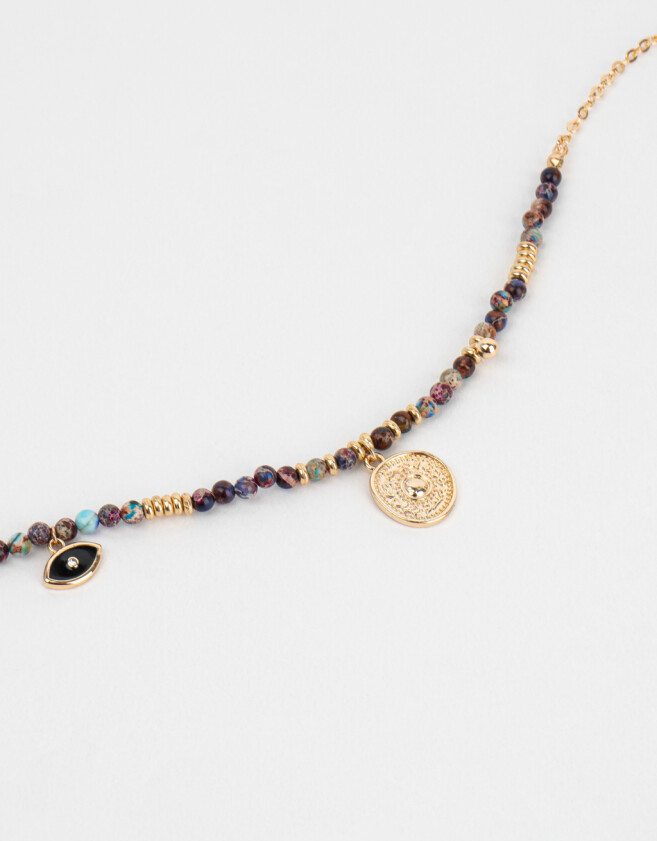 Collares Cortos Con Piedra Natural Collar Con Piedritas - Dorado