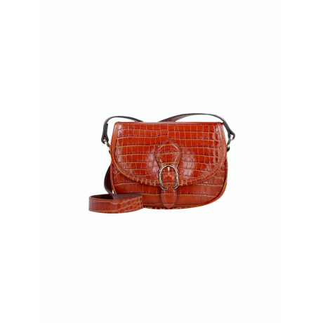 Longchamp -Cartera con solapa de cuero impreso cocodrilo con correa ajustable Camel