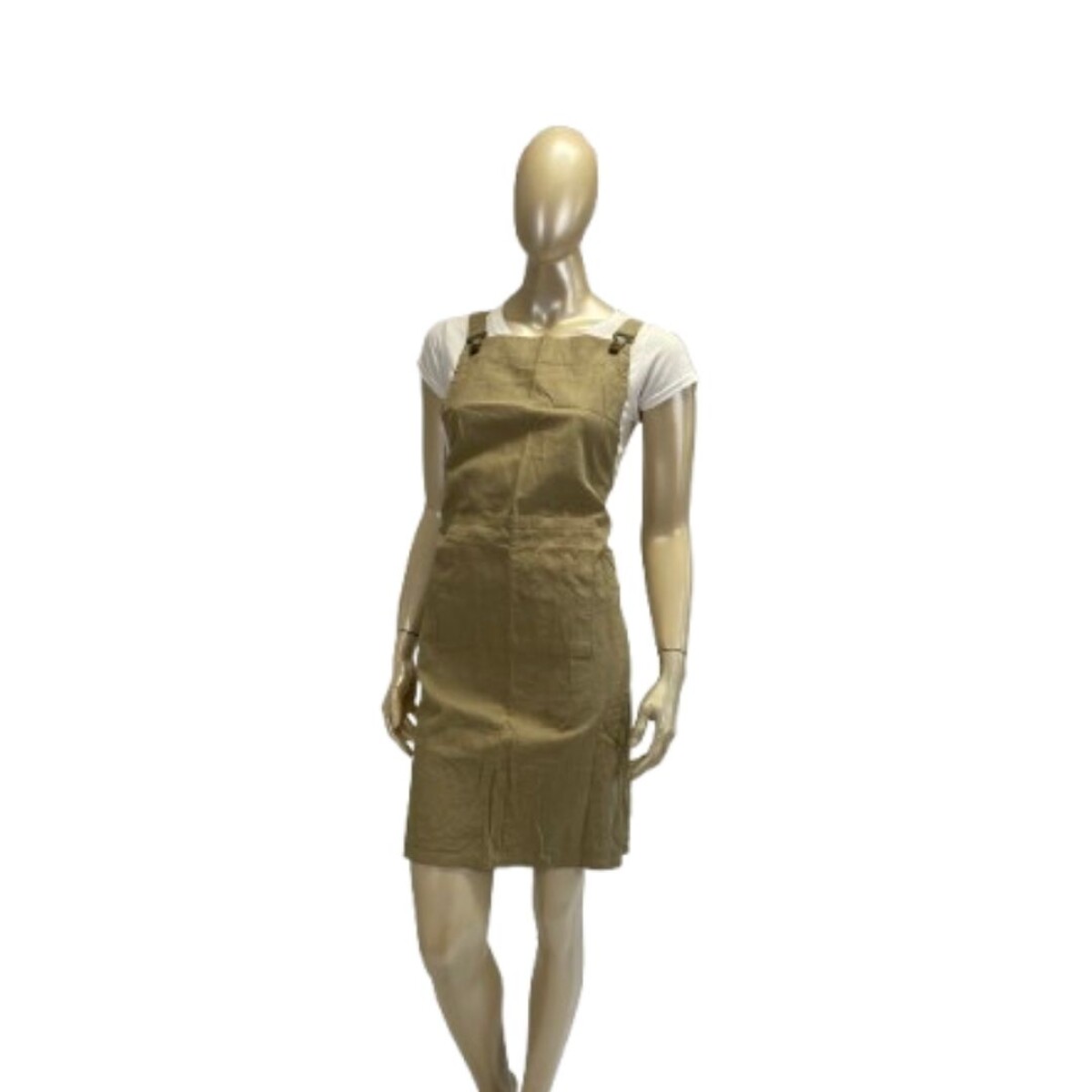 Delantal con peto, con bolsillo, tiras cruzadas y broches - Khaki 