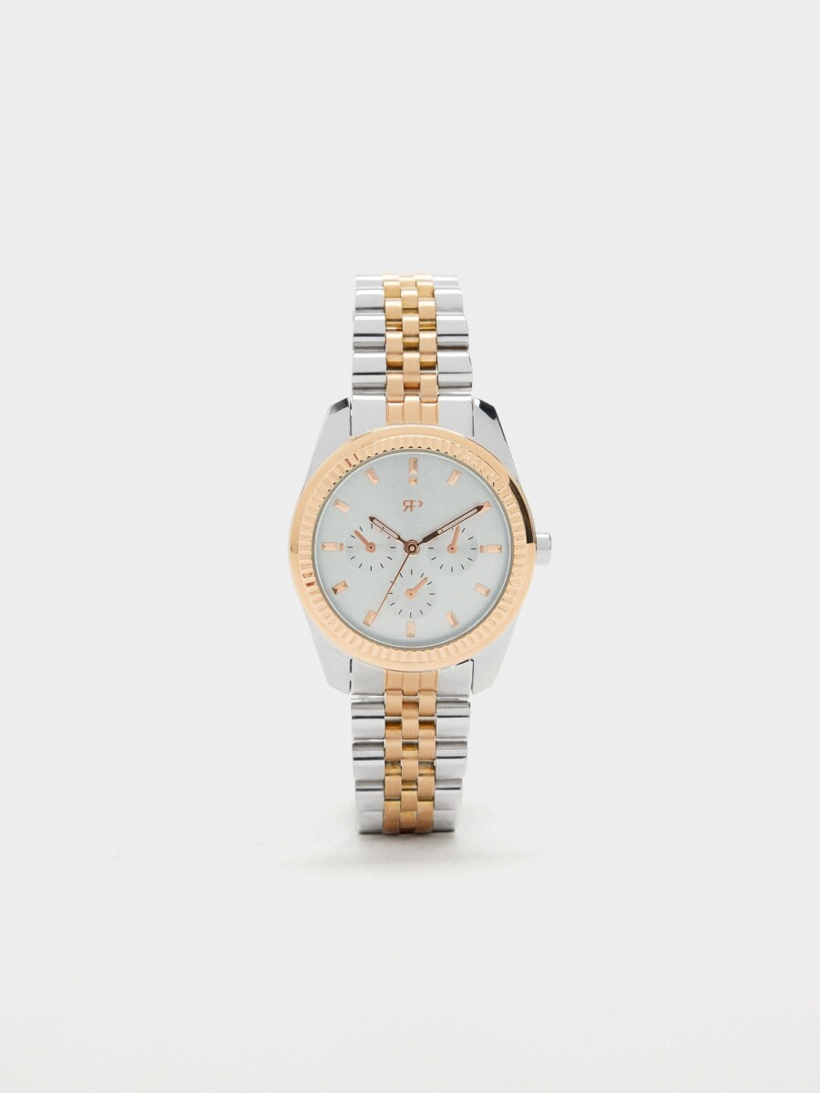 Reloj Redondo Bicolor Con Pulsera De Acero bicolor