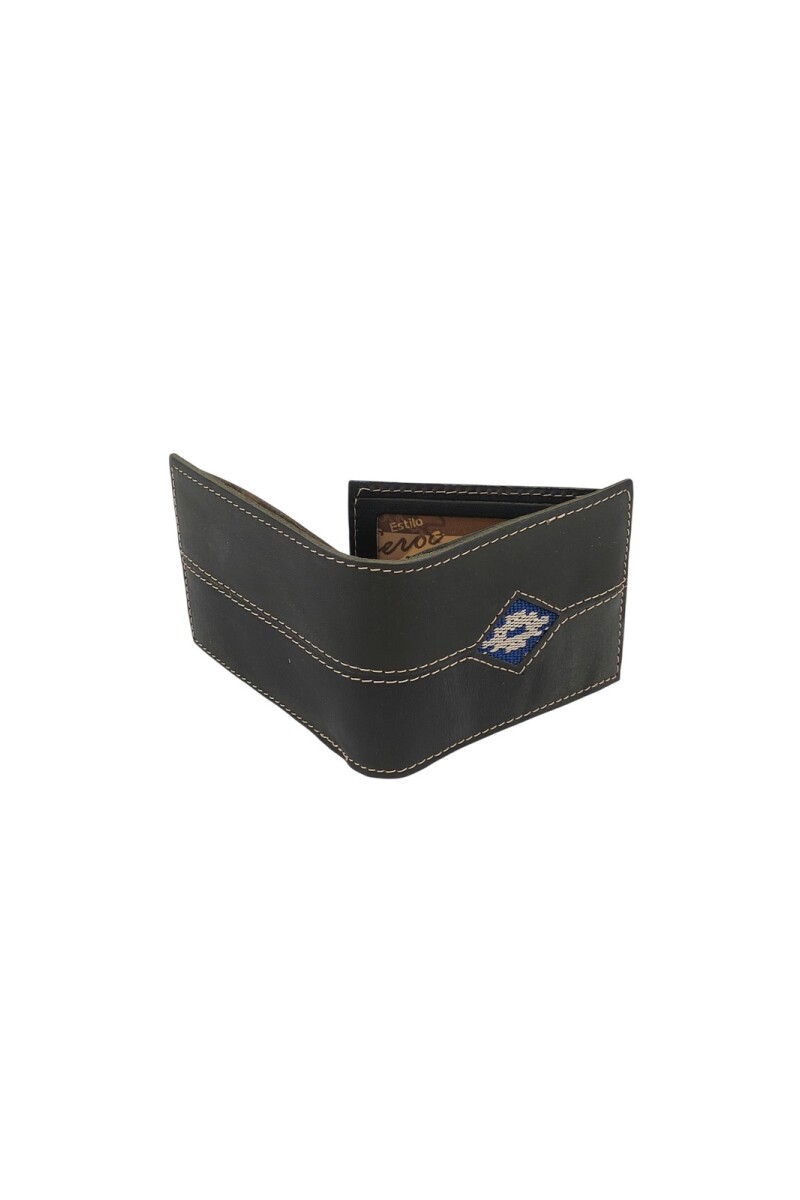 Billetera de cuero con detalle en guarda pampa Negro