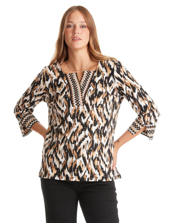 Blusa Estampada Ikat MULTI/NEGRO