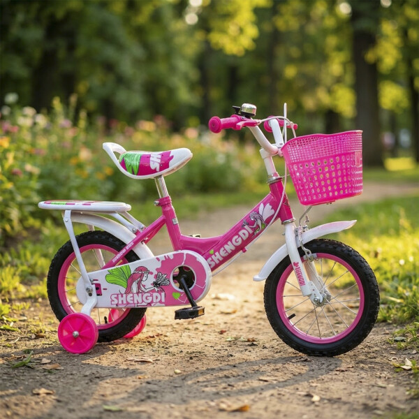 Bicicleta infantil Shengdi Rod 12 Canasto Parrilla Rueditas Color Rosa Oscuro