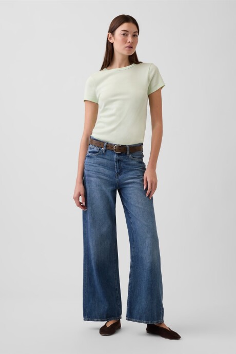 Remera Rib Manga Corta Mujer Pod Green