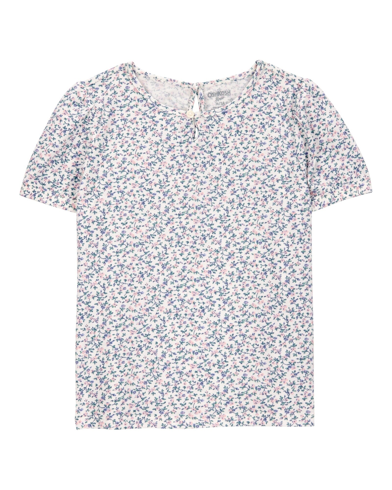 Blusa de algodón, manga corta, diseño floral Sin color