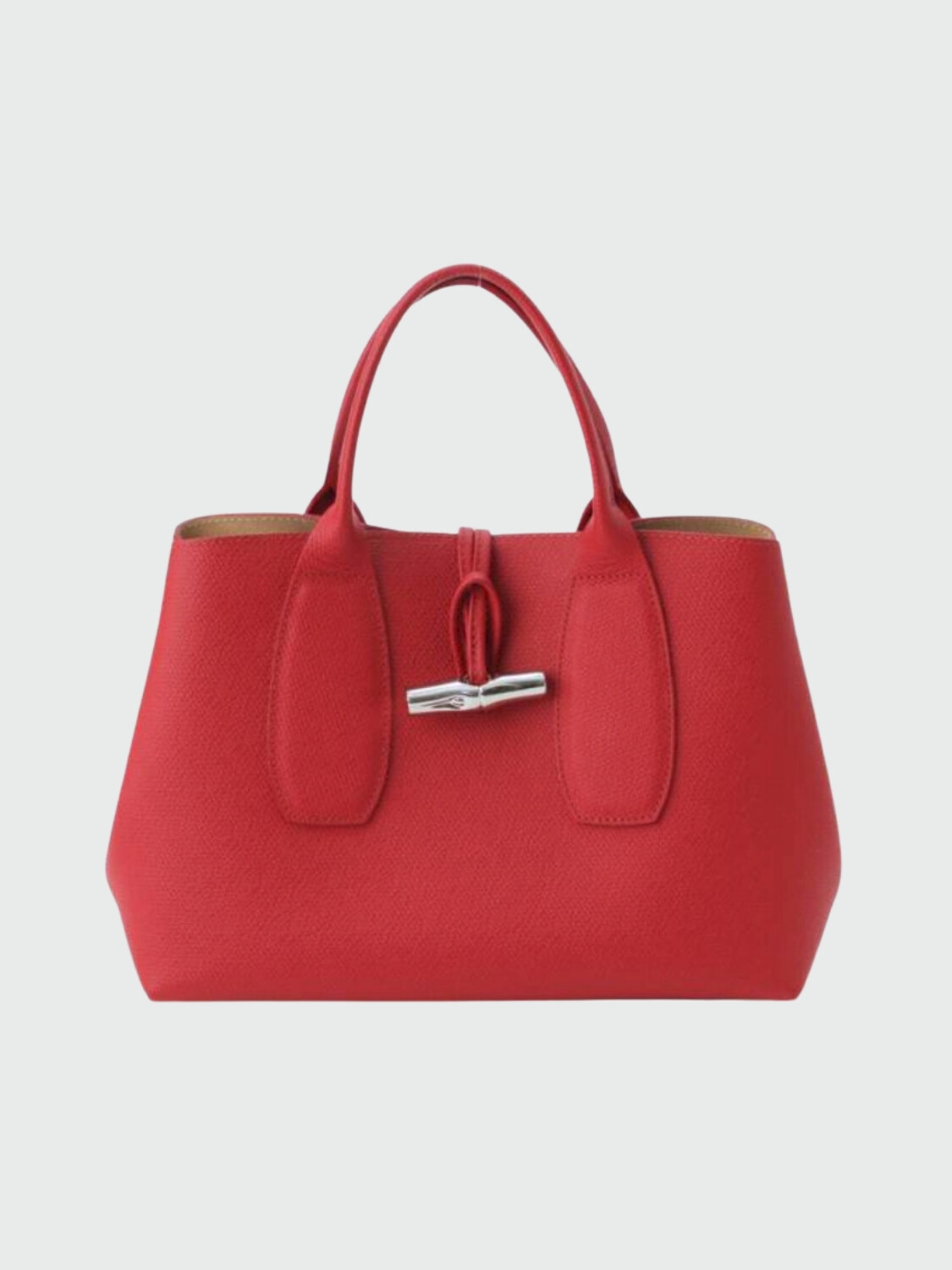 Longchamp -Cartera de cuero con gran capacidad, Roseau Rojo