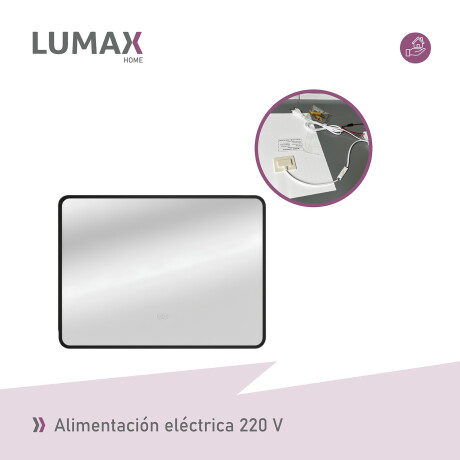 Espejo Horizontal Lumax c/marco desempañador y luz 90x70cm Negro